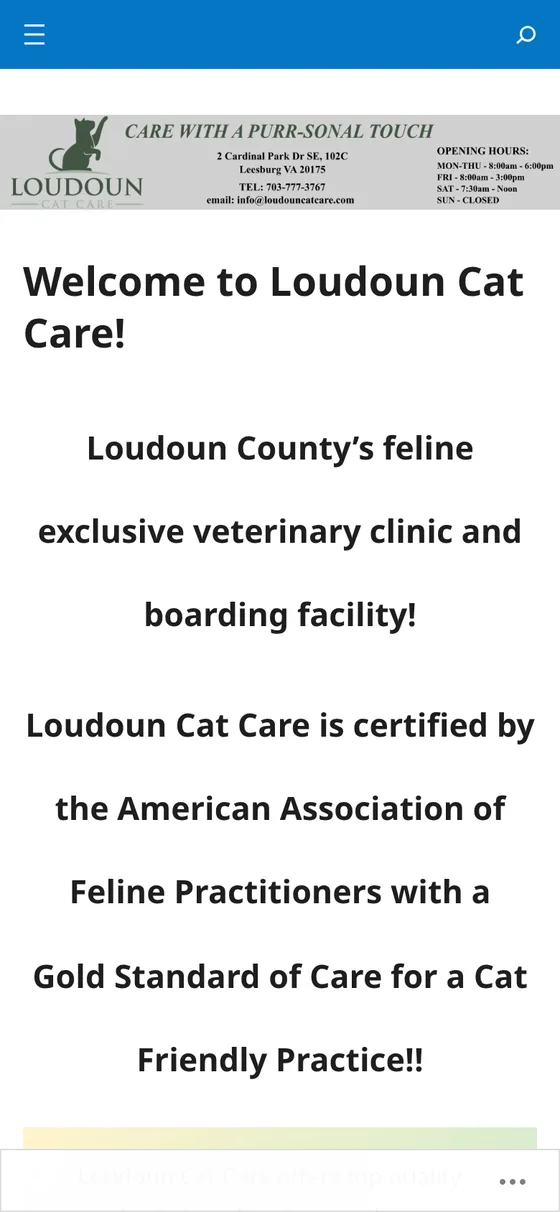 Loudoun Cat Care — old website (before), mobile