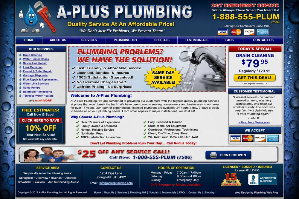 Hartwell & Sons Plumbing — outdated website before the rescue